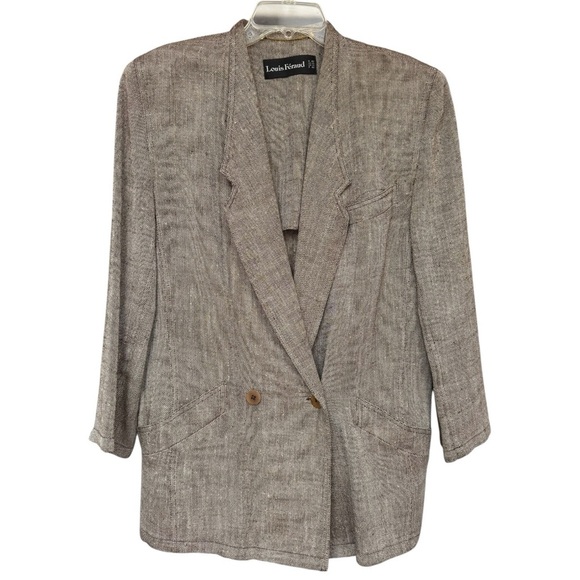 Vtg Louis Feraud Oversized Woven Blazer Jacket Size 10 Neutral Tan Linen Blend - Picture 7 of 7